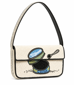 Pochette de luxe artisanale, durable, moderne, légère, originale, en perles de verre, motif caviar et coccinelle, avec fermeture à bouton à rabat, sac à main de créateur tendance - Product Image 1