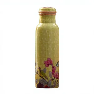 Botella de Agua de Cobre Puro con Estampado de Ciervos y Arroyo en el Bosque, Color Verde Azulado, Hecha a Mano, con Diseño Botánico - Product Image 5