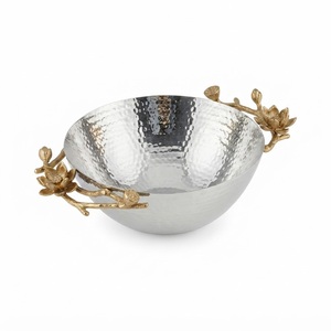 Hammered Stainless Steel Decorative Bowl With Nickelplate Orchid Floral Rim Luxury Tabletop Centerpiece For Home Decor & Wedding - Product Image 2