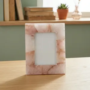 Handmade Stone Photo <b>Frame</b> Rectangular Vertical Tabletop Decorative Picture <b>Frame</b> <b>Pink</b> Agate quartz Modern Home Display - Product Image 4