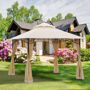 Gazebo Moderno 3x3 Metri per Esterni, Tenda con Tettoia in Tessuto Beige e Pali in Metallo per Cortili, Ville, Parchi e Hotel - Product Image 1