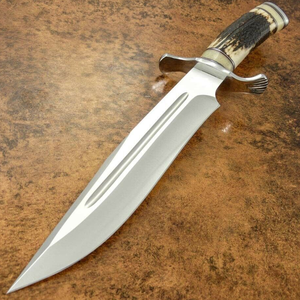 Couteau de chasse Bowie artisanal en acier D2 avec manche en corne de cerf, lame fixe argentée, garde décoratif, pour le camping et la chasse en extérieur - Product Image 5
