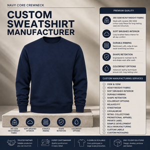 เสื้อสเวตเชิ้ตคอกลม Navy Core ทรงปกติ สำหรับผู้ชาย สีพื้น ผ้าคอตตอนถักเนื้อหนา 420GSM สวมใส่สบายๆ - Product Image 5
