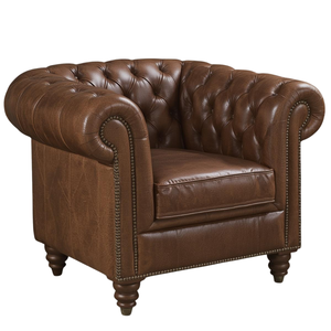 Canapé Chesterfield vintage en cuir marron avec accoudoirs roulés, canapé deux places classique pour salon ou bureau - Product Image 2