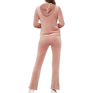 Ensemble de survêtement en velours rose pour femmes, sweat-shirt à fermeture éclair intégrale et pantalon, vêtements décontractés d'hiver, respirant, séchage rapide, couleur unie, manches longues - Product Image 2