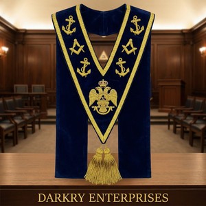 Banda Masónica Morada con Bordado de Hilo Metálico Personalizado, Corona Triple Tau del Arco Real, Hilo Dorado, Regalia Hecha a Mano, Borla con Flecos - Product Image 6