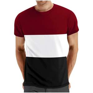 T-shirt décontracté à manches courtes et col rond pour homme, 100 % coton, 180 GSM, avec logo personnalisé OEM, blocs de couleur et imprimé rayé – Vente en gros - Product Image 6