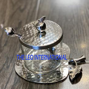 <b>Set</b> of Three Different Size Sweets Box Exclusive Quality Metal And Glass Dessert Sweets <b>Jar</b> With Marble Lid - Product Image 6