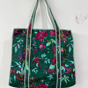 Bolso Tote Pequeño Acolchado de Algodón Indio, Hecho a Mano, con Cadenas, Abierto, para Verano, Compras, Viajes, 18 Pulgadas, con Espacio de Almacenamiento Adicional, para Mujer - Product Image 1