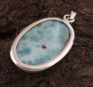Natural Larimar Oval Pendant Handmade Sterling Silver Gemstone Necklace Boho Jewelry Ocean Blue Stone Gift For Women - Product Image 6