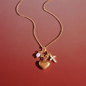 dainty jewelry 18K Gold Plated Stainless Steel Pearl Heart <b>Cross</b> Charm Necklace - Product Image 3