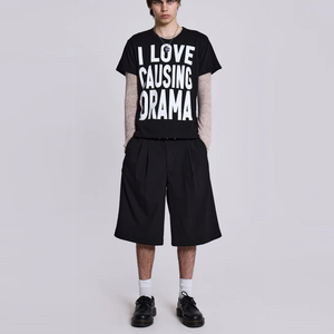 Shorts d'été personnalisés pour hommes, coupe ample, ourlet ouvert, double pli, style Bermuda, jambe large, longueur genou, motif uni, teinture unie - Product Image 2
