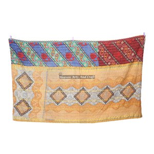 Indian Hand Decorative Kantha Cotton Bed Cover Indigo Cotton Kantha Bedding Kantha Boho <b>Bedspread</b> Indian Reversible Hand Stitch - Product Image 1