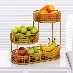 Modern 3 Tier Metal Fruit <b>Basket</b> Countertop Fruit Bowl <b>Storage</b> Rack Kitchen <b>Vegetable</b> Snack Organizer Stand Desktop <b>Basket</b> - Product Image 3