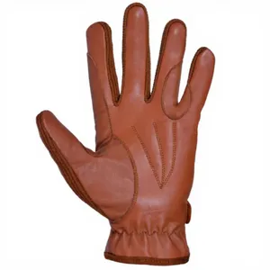 Guantes de equitación de cuero de cabra marrón, con dedos completos, correa de muñeca ajustable, cierre de hebilla, unisex, para deportes al aire libre - Product Image 5