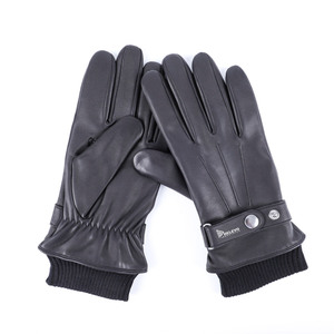 Guantes de cuero etíope negro de alta calidad y 100% poliéster con forro polar, puño tejido, cálidos para uso diario y deportivo, para hombre, de piel de oveja, para invierno. - Product Image 3