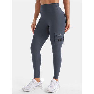 Button Fly Closure Pockets Legging <b>For</b> Women Breathable Stretch <b>Material</b> Daily Gym Practice Training Usage Summer Yoga Tights - Product Image 3