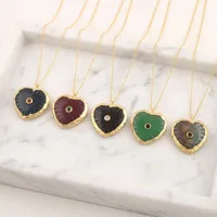 Collier pendentif en forme de cœur sculpté, pierres précieuses jade onyx labradorite CZ, plaqué or 18 carats, laiton, style punk, best-seller pour femmes