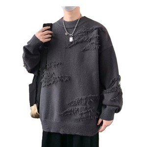Suéter de Punto Negro Sólido 100% Algodón para Hombre, Detalles de Flecos, Cuello Redondo, Ropa de Otoño, Transpirable, de Secado Rápido, Alta Calidad - Product Image 5