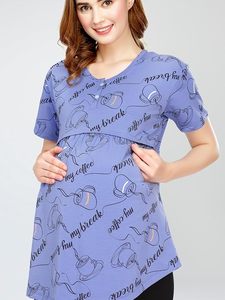 T-shirt de maternité en coton pour femme, imprimé tasses et soucoupes, coupe classique, pour l'allaitement - Product Image 2