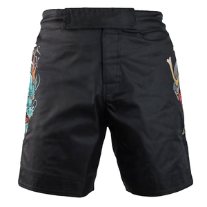 กางเกง MMA สีดำสำหรับผู้ชาย พิมพ์ลายแบบซับลิเมชั่นคุณภาพสูง เหมาะสำหรับคิกบ็อกซิ่ง บราซิลเลียนยิวยิตสู ฝึกซ้อมกราปลิง และชุดยูนิฟอร์มสำหรับนักมวยปล้ำ - Product Image 1