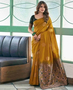 Sari Tradicional KV de Algodón y Seda sin Coser, Estampado, para Fiesta - Product Image 2