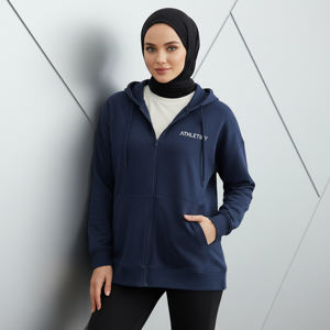 Sweat-shirt à capuche long et ample en molleton uni pour femmes musulmanes, style athlétique, fermeture éclair intégrale, idéal pour l'entraînement, les tenues décontractées et le quotidien - Product Image 1