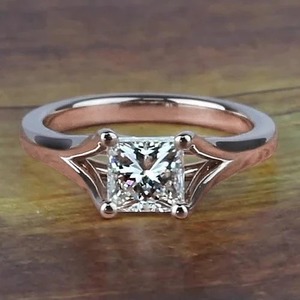 แหวนหมั้นเพชรแท้ทรงปรินเซสคัท 1 กะรัต ทองคำขาว 14K ดีไซน์แยกแหวน - Product Image 1