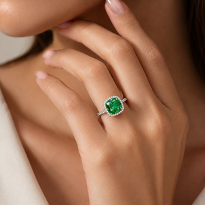 925 Sterling <b>Silver</b> Lab Grown Emerald Moissanite Halo <b>Ring</b> for <b>Women</b> Cushion Cut Green Gemstone Engagement <b>Wedding</b> <b>Ring</b> - Product Image 5