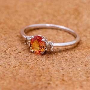 Natural Oval Orange Sapphire 925 Sterling Silver Engagement Ring | Diamond Accent Three Stone Fine Jewelry <b>Gift</b> for Women - Product Image 3