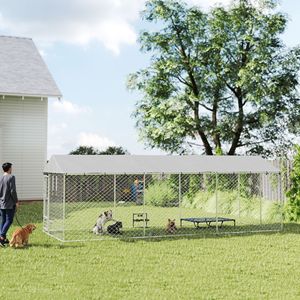 Cuccia per Cani da Esterno Regolabile 6x2.3x2m con Copertura Impermeabile Anti-UV, Porta Bloccabile e Ciotole - Gabbia per Animali Domestici - Product Image 2
