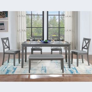 Set da Pranzo 6 Pezzi: Tavolo Rettangolare in Legno con 4 Sedie Imbottite e Panca per 6 Persone, Elegante Set per Sala da Pranzo - Product Image 2