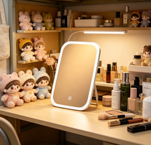 Portable LED Desktop <b>Mirror</b> Foldable Lighted Cosmetic Vanity <b>Mirror</b> Touch Control Single Sided <b>Square</b> Makeup <b>Mirror</b> - Product Image 6
