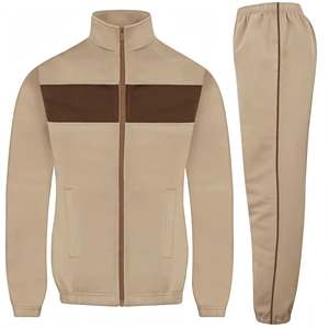 Ensemble de survêtement personnalisé pour homme avec fermeture éclair intégrale, color block, en molleton beige et marron de haute qualité, unisexe, décontracté, athlétique - Product Image 1