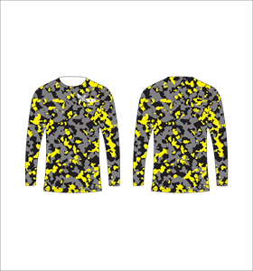 Custom Yellow Grey Black Pattern <b>Long</b> <b>Sleeve</b> T Shirt Moisture Wicking Performance Athletic <b>Training</b> Sports Shirt Fitness <b>Top</b> - Product Image 1