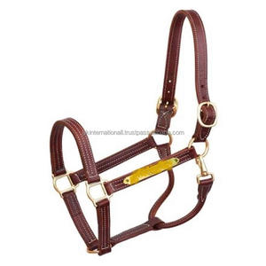 Cabestro de caballo de cuero de doble capa negro y marrón Habana de triple costura de larga duración con anillos de hebilla de doble corona ajustables - Product Image 1