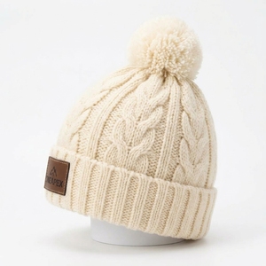 Bonnet en tricot crème pour homme, bonnet d'hiver à revers, unisexe, style streetwear, bonnet ajusté, logo personnalisé, accessoire de mode en gros - Product Image 3