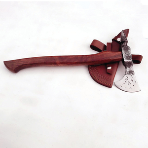 Handmade <b>Axe</b> Carbon Steel Blade Wood <b>Handle</b> With Leather Sheath Outdoor Knife - Product Image 5