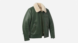Men's Green Genuine <b>Leather</b> <b>Biker</b> <b>Jacket</b> With Faux Fur Collar Windproof Winter Moto Style Zipper Closure Regular Fit - Product Image 3