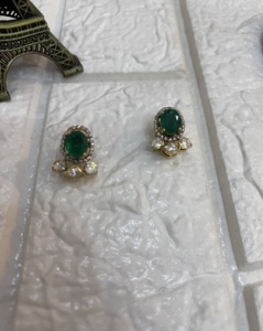 Amaira Jewels Classic Gold Plated 925 <b>Silver</b> <b>Stud</b> Earrings Green Crystal Rhinestone Oval Cut Bezel Setting Women's Fashion - Product Image 5