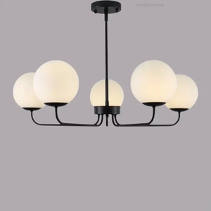 Elegant Mid Century <b>Modern</b> 5 <b>Light</b> Brass Sputnik Linear Chandelier Frosted Metal Globe Shades <b>LED</b> Dimmable <b>Ceiling</b> Pendant <b>Light</b> - Product Image 5
