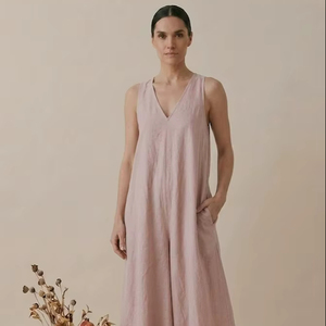 Vestido largo sin mangas para mujer, cuello en V, corte holgado, estilo vintage, transpirable, para fiesta de verano, diseño personalizado - Product Image 1