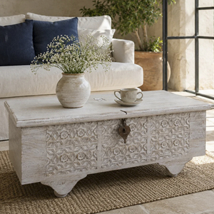 Unique Mango Wood <b>With</b> Iron Fittings <b>Storage</b> Box Feature Original Hand Carving Solid Wooden Home Villa Living Room <b>Coffee</b> <b>Table</b> - Product Image 1