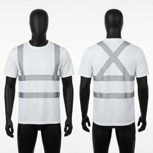 Camiseta de Trabajo Premium de Algodón/Fibra de Bambú Interlock 220g Blanca con Cinta Reflectante, Panel de Seguridad, Logotipo Frontal, Anti-UV, Transpirable y de Secado Rápido - Product Image 1