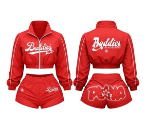 Women Long Sleeve Zipper <b>Jacket</b> Two Piece Shorts Set <b>Workout</b> Lady Suits Contrast Color Track Suit Nylon Track Shorts Sweatsuits - Product Image 2