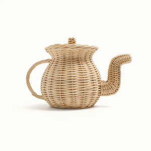 Miniature Woven Rattan Tea <b>Set</b> for Kids - Handmade Decorative <b>Teapot</b> and Cups for Playroom & Nursery Art - Product Image 3