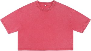 เสื้อครอปท็อปผู้หญิงสีม่วง คอกลม แขนสั้น ทรงโอเวอร์ไซส์ หลวม สีพื้น ลายมัดย้อม ผ้าถัก ทอแบบ OEM สำหรับฤดูใบไม้ผลิและฤดูร้อน สไตล์ลำลอง - Product Image 2