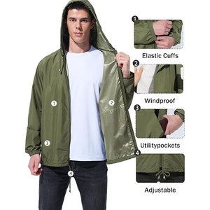 <b>Men's</b> Waterproof Hooded Stand Lightweight Packable Windbreaker <b>Jacket</b> Customizable Sporty for Hiking <b>Cycling</b> Running Fishing - Product Image 5