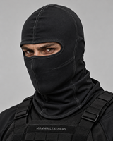 Manwa Leathers Cagoule tactique noire en cuir pour le ski