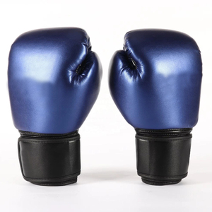 Gants de boxe en cuir bleu, à doigts entiers, avec fermeture auto-agrippante et sangle de poignet réglable, pour l'entraînement des enfants - Product Image 2